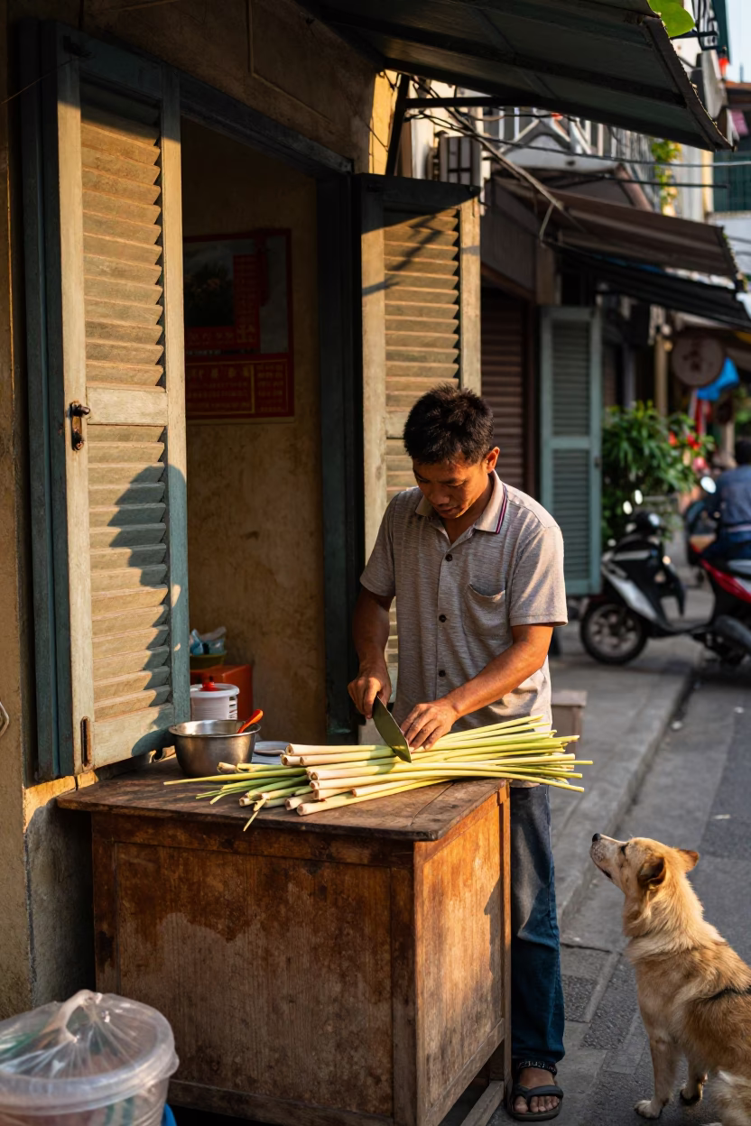 Preparing Lemongrass in Hanoi in in Hanoi, Vietnam