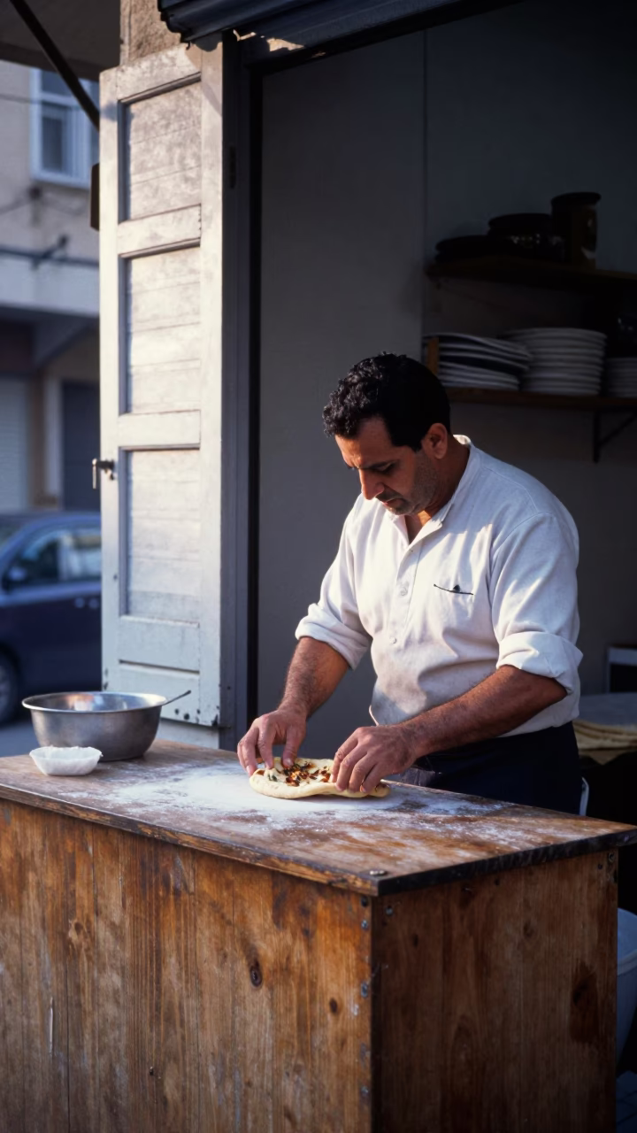 Preparing Manakish in Beirut in in Beirut, Lebanon