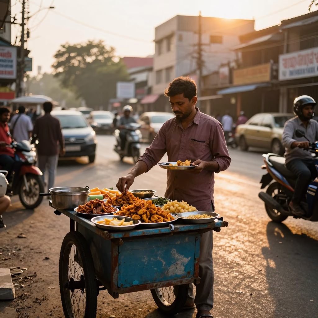 Preparing Meals in Mumbai at Golden Hour in in Mumbai, India