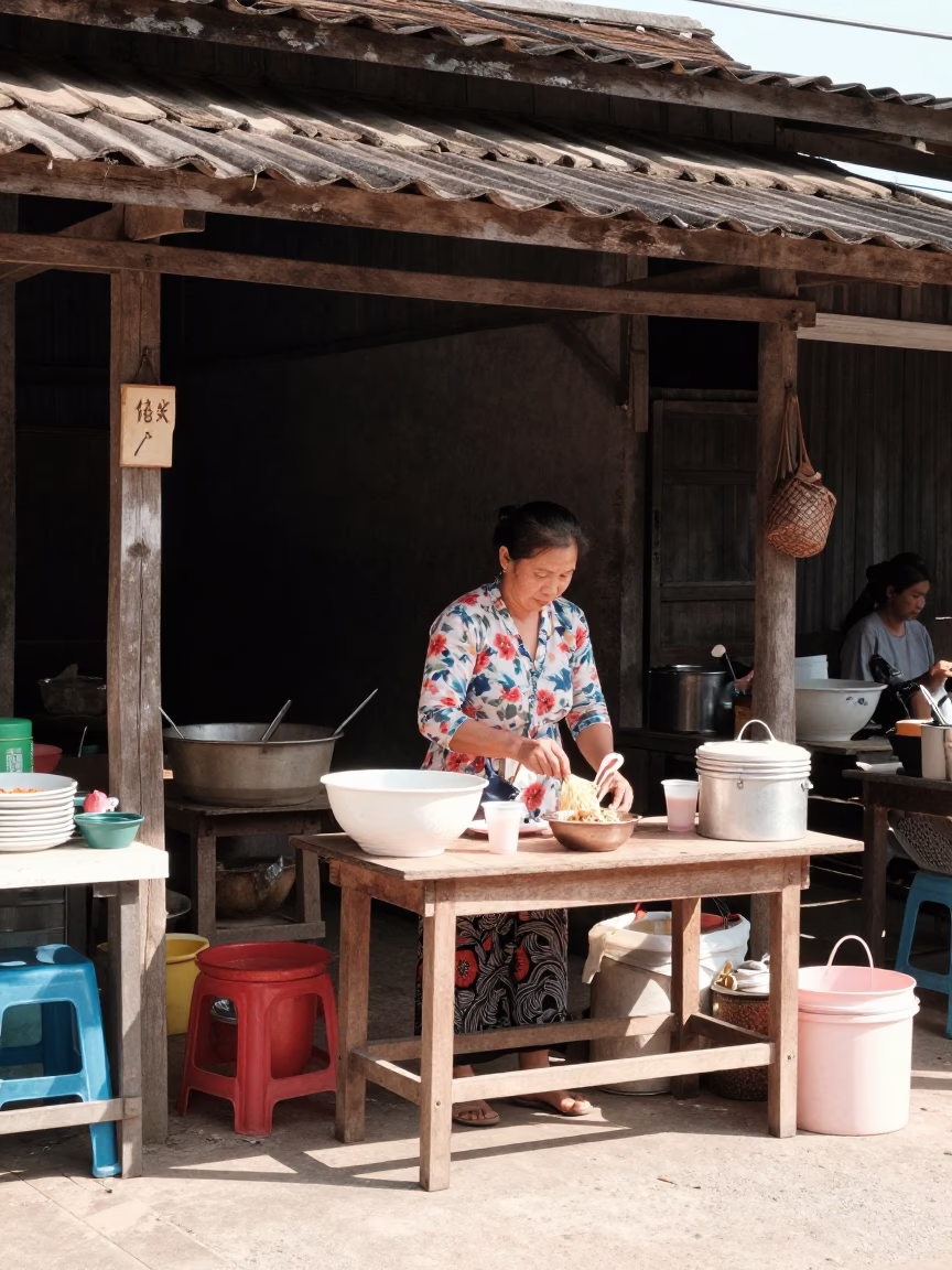Preparing Noodles in Luang Prabang in in Luang Prabang, Laos