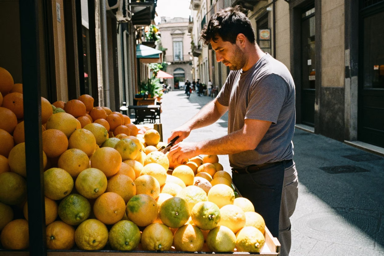 Preparing Oranges in Naples in in Naples, Italy