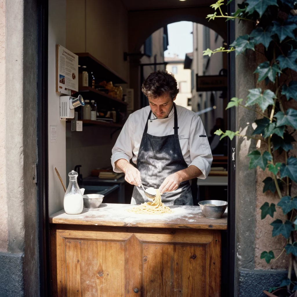 Preparing Pasta in Bologna in in Bologna, Italy