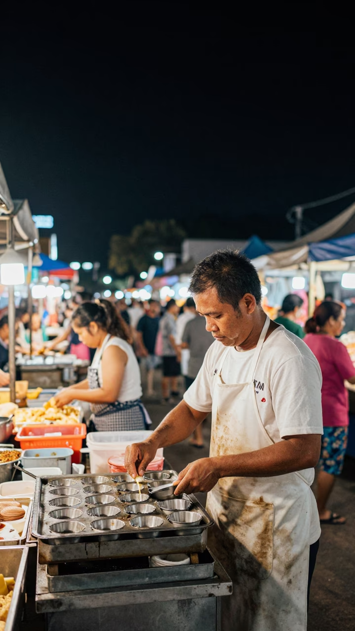 Preparing Pastries in Phuket at The Deepest Night Sky Light in in Phuket, Thailand