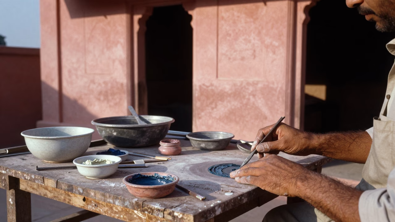 Preparing Pigment in Jaipur in in Jaipur, India