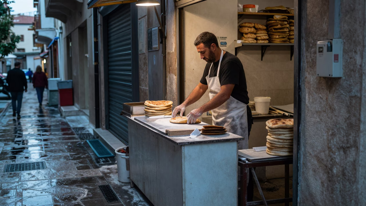 Preparing Pita in Athens in in Athens, Greece