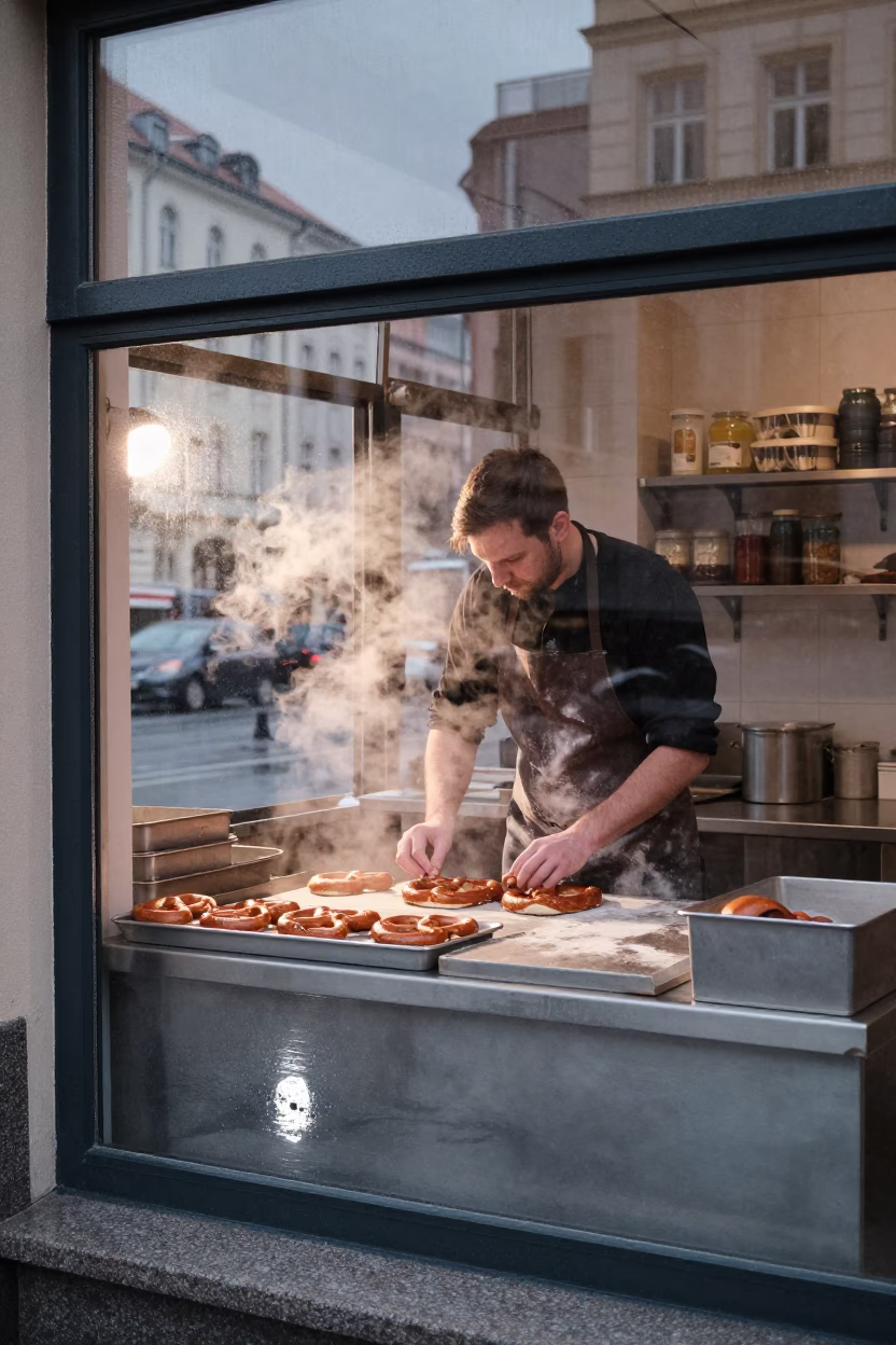 Preparing Pretzels in Berlin in in Berlin, Germany