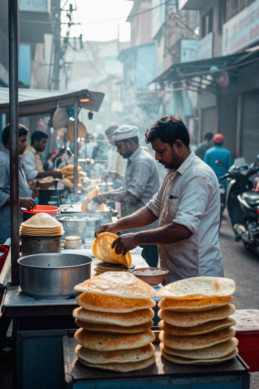 Preparing Puri in Hyderabad in in Hyderabad, India