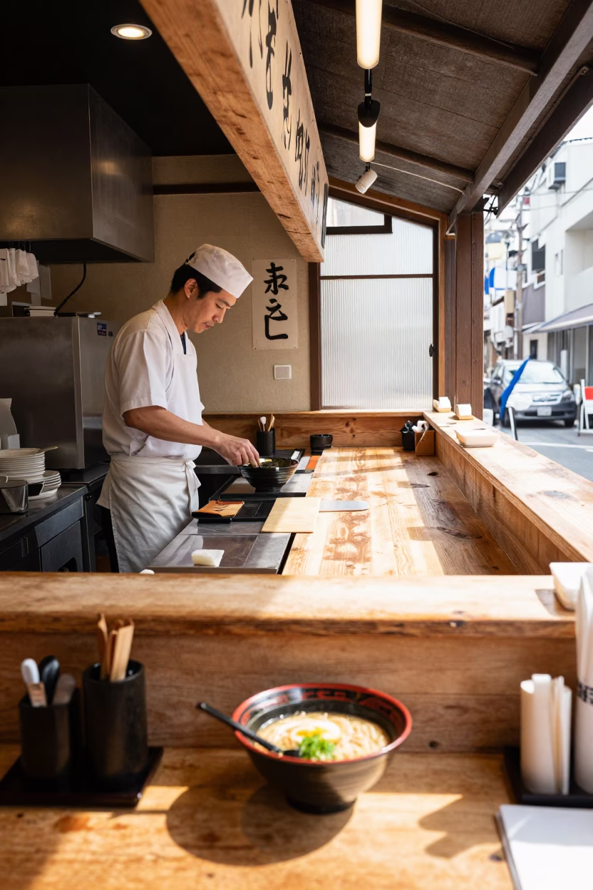 Preparing Ramen in Osaka in in Osaka, Japan