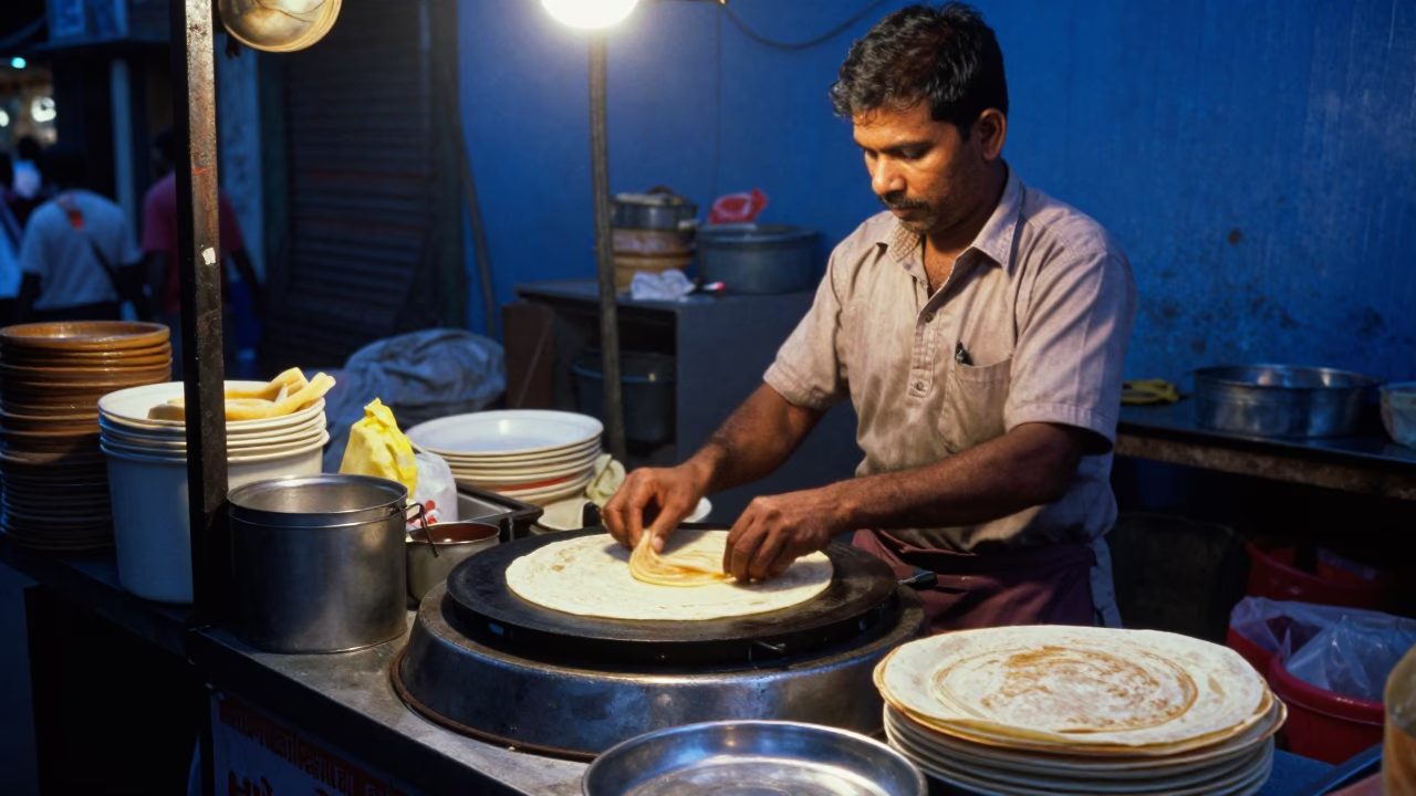 Preparing Rotis in Mumbai in in Mumbai, India