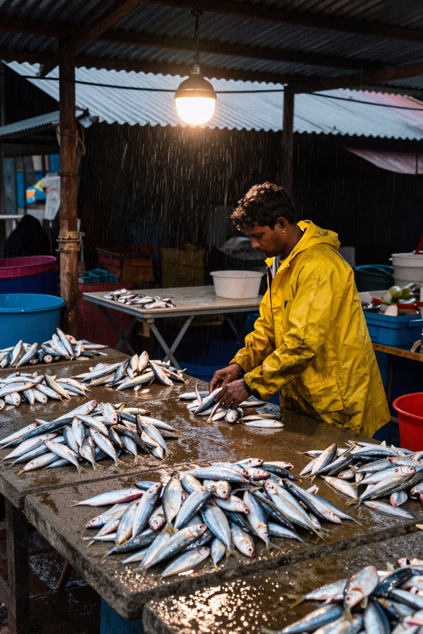 Preparing Sardines in Kochi in in Kochi, India