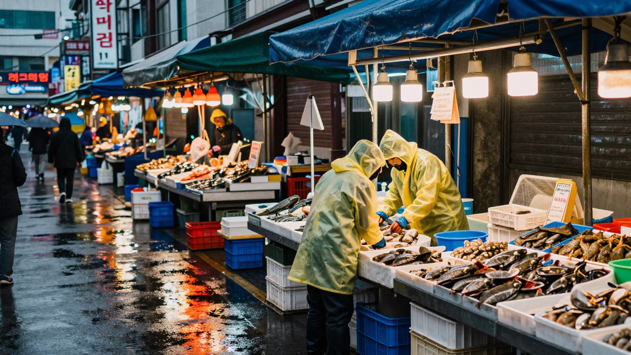 Preparing Seafood in Busan in in Busan, South Korea