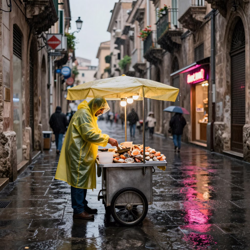 Preparing Seafood in Palermo in in Palermo, Italy
