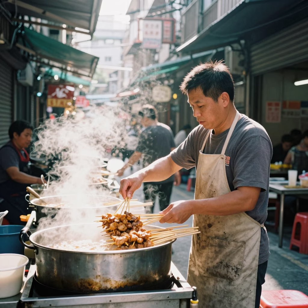 Preparing Skewers in Taipei in in Taipei, Taiwan