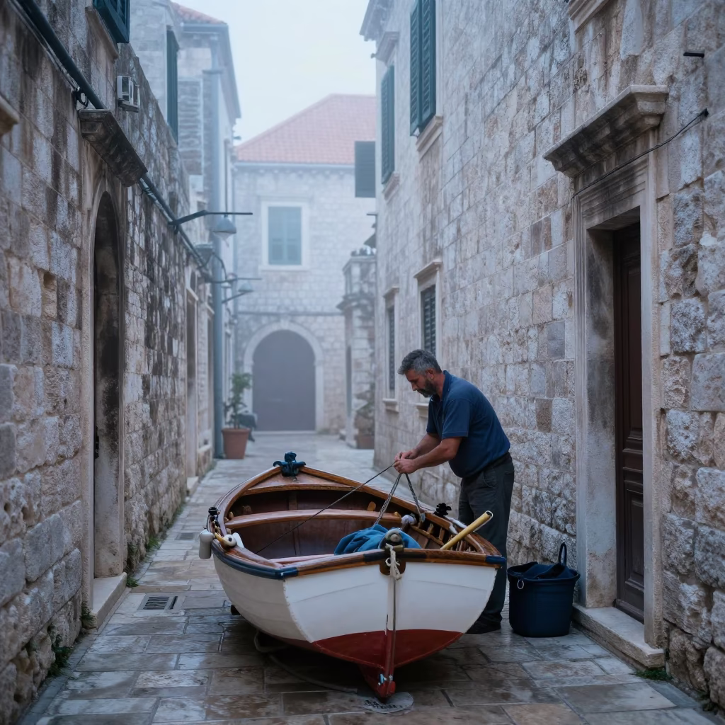 Preparing Skiff in Dubrovnik in in Dubrovnik, Croatia