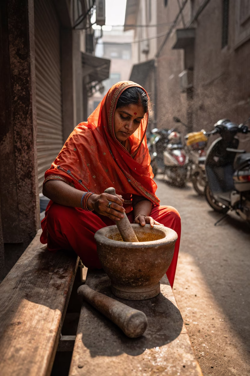 Preparing Spices in Delhi in in Delhi, India