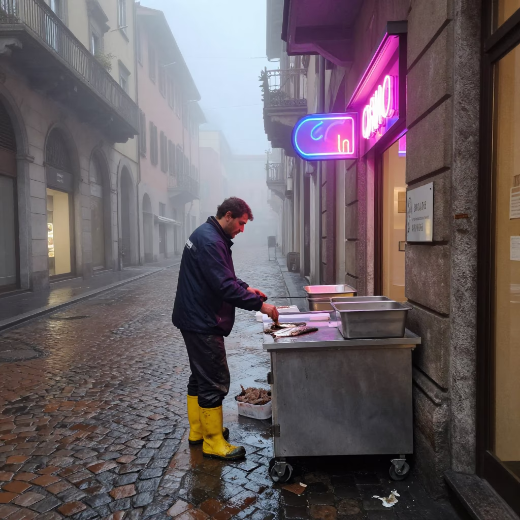 Preparing Stall in Milan in in Milan, Italy