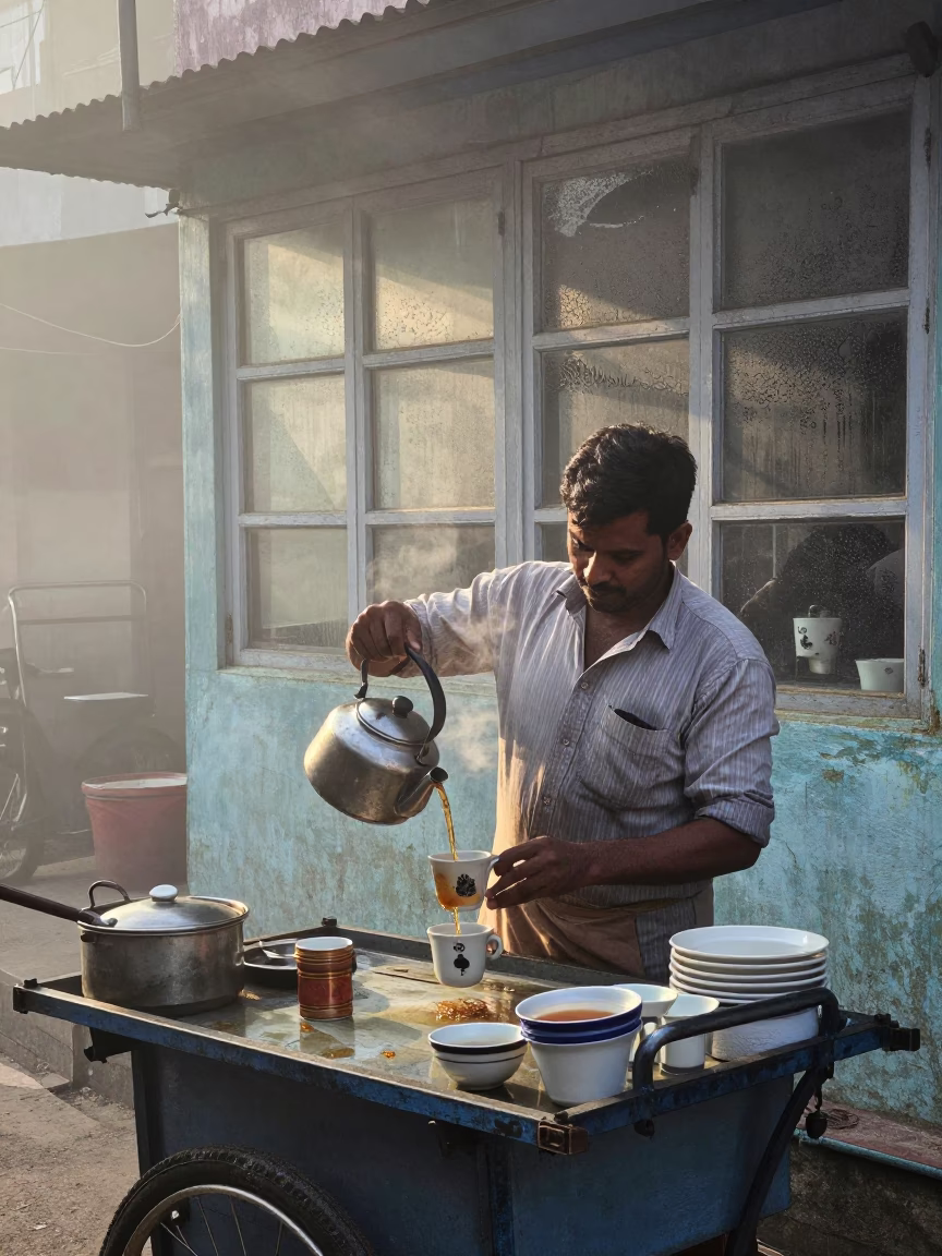 Preparing Tea at Dawn Light in Kolkata in in Kolkata, India