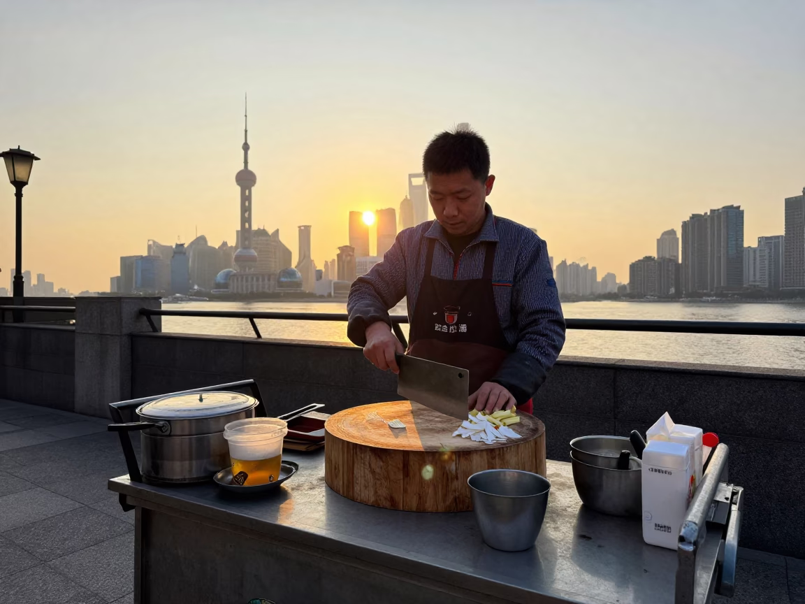 Preparing Tea at Sunset Light in Shanghai in in Shanghai, China