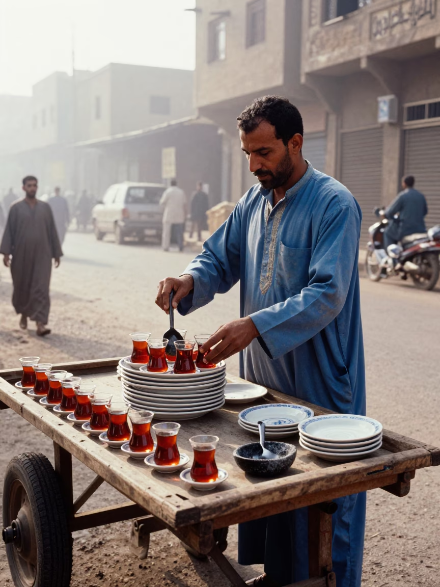Preparing Tea in Cairo at Dawn Light in in Cairo, Egypt