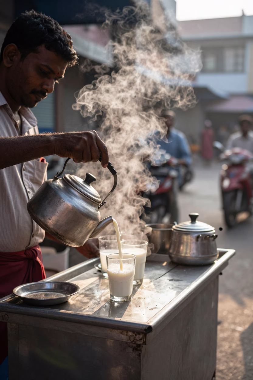 Preparing Tea in Chennai at The Early Morning Light in in Chennai, India