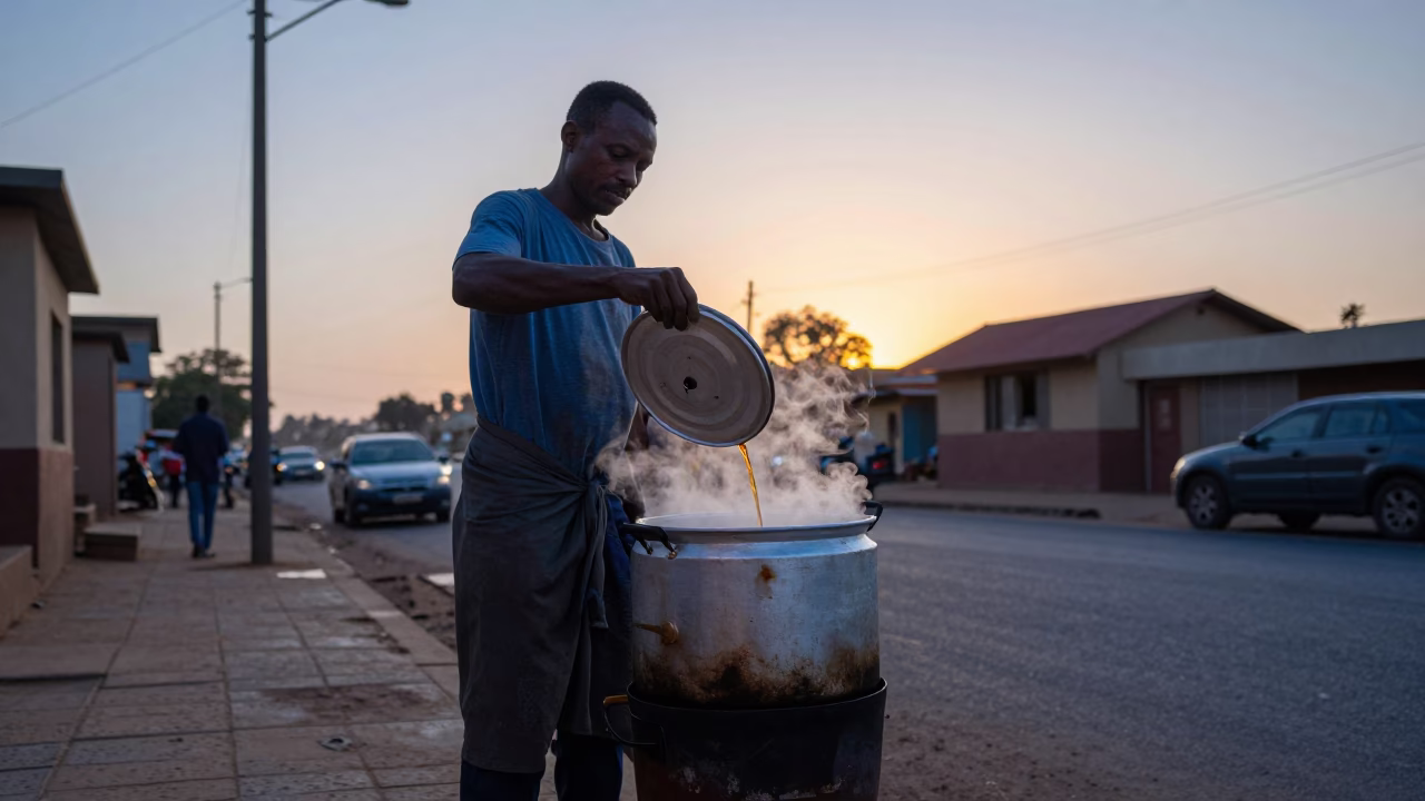 Preparing Tea in Dakar at Sunrise Light in in Dakar, Senegal