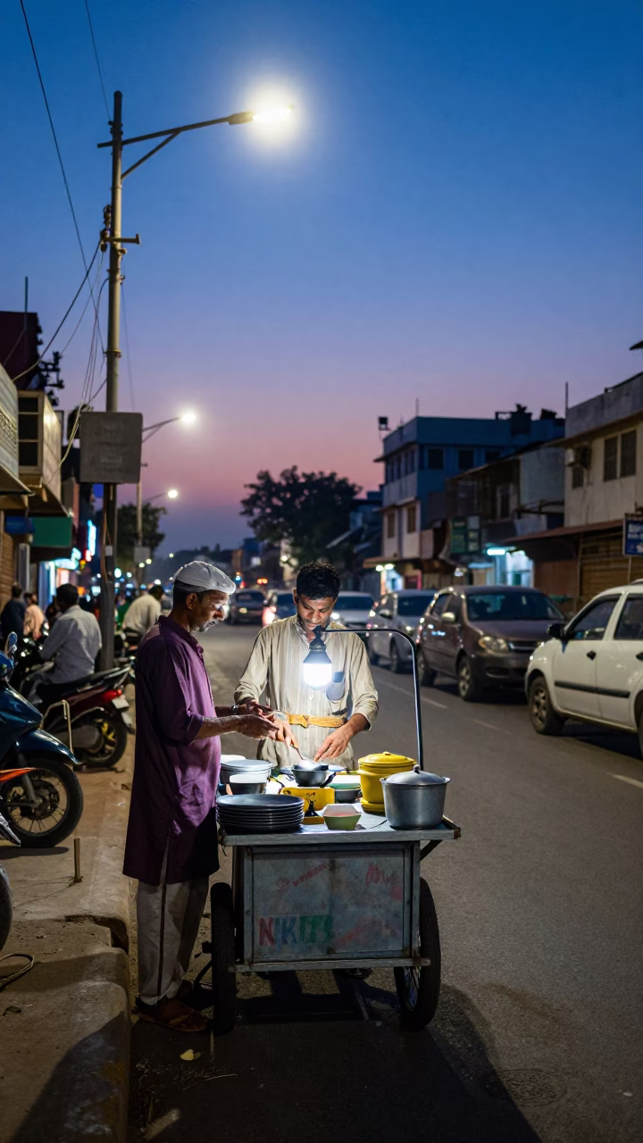 Preparing Tea in Delhi at Indigo Twilight After Sunset in in Delhi, India