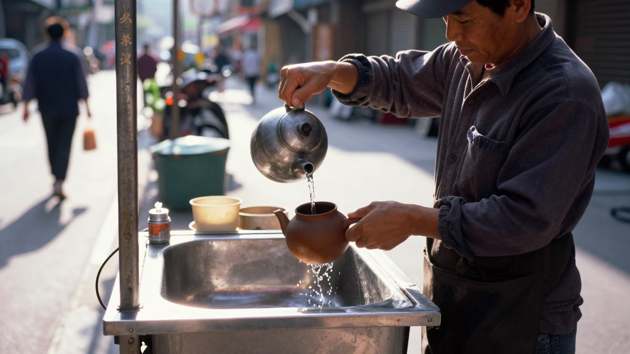 Preparing Tea in Kaohsiung at Late Morning Light in in Kaohsiung, Taiwan