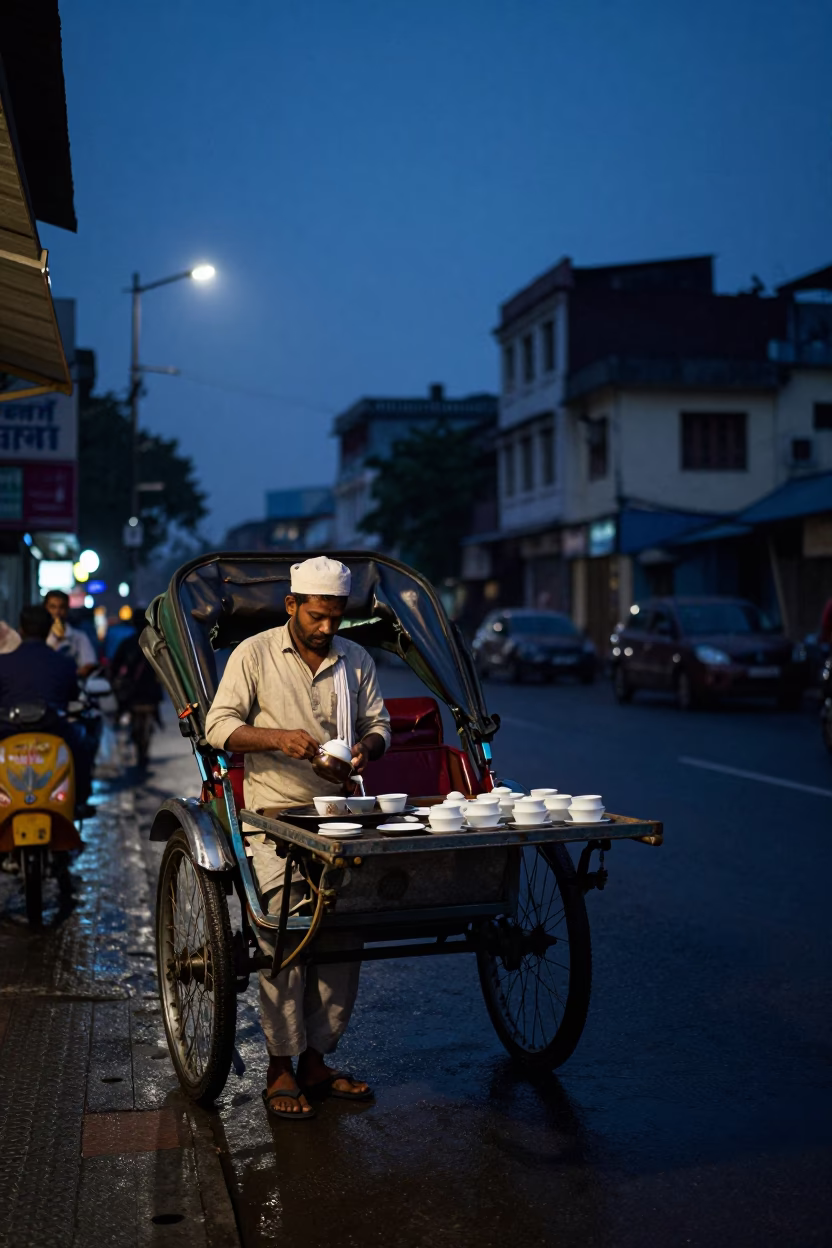 Preparing Tea in Kolkata at The Still Hours Before Dawn Light in in Kolkata, India