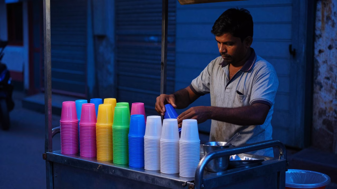 Preparing Tea in Mumbai at The Still Hours Before Dawn Light in in Mumbai, India
