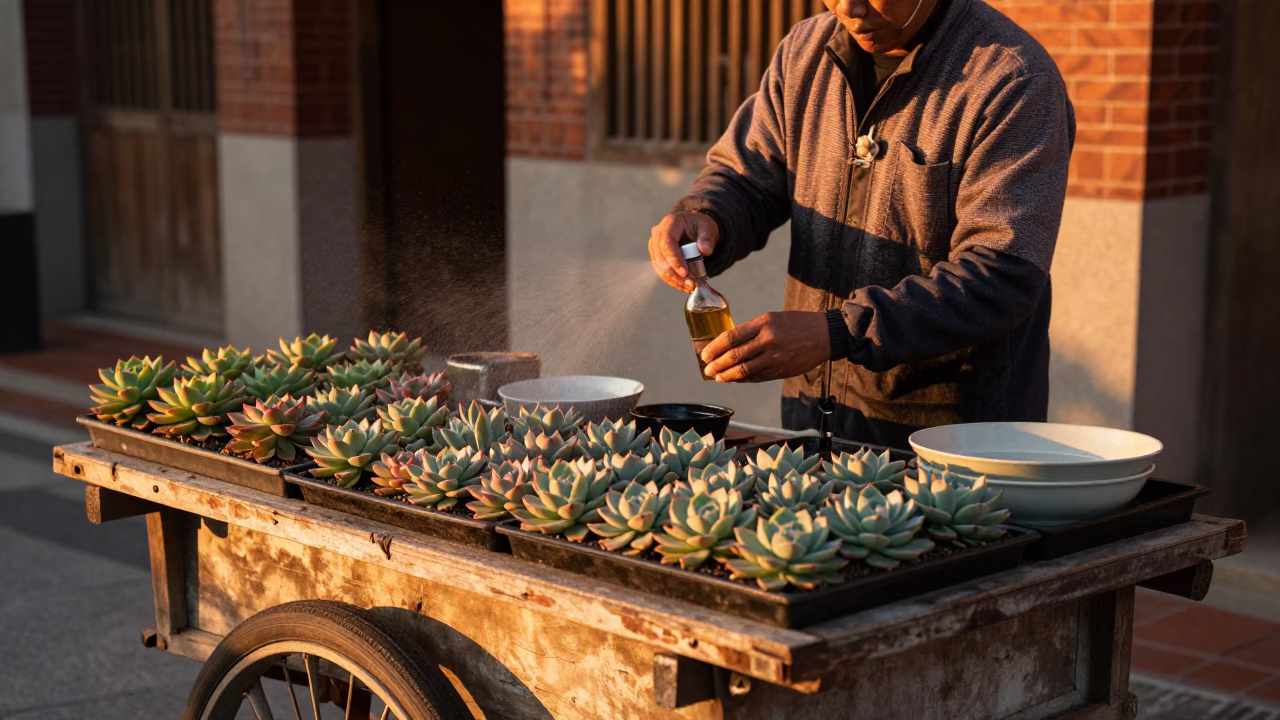 Preparing Tea in Tainan at Copper-toned Light Before Dusk in in Tainan, Taiwan