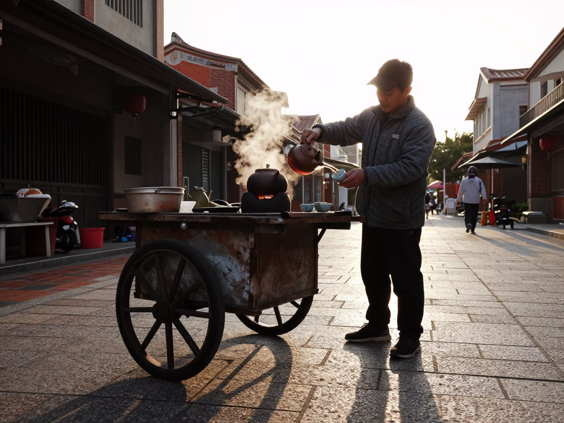 Preparing Tea in Tainan at Golden Hour in in Tainan, Taiwan