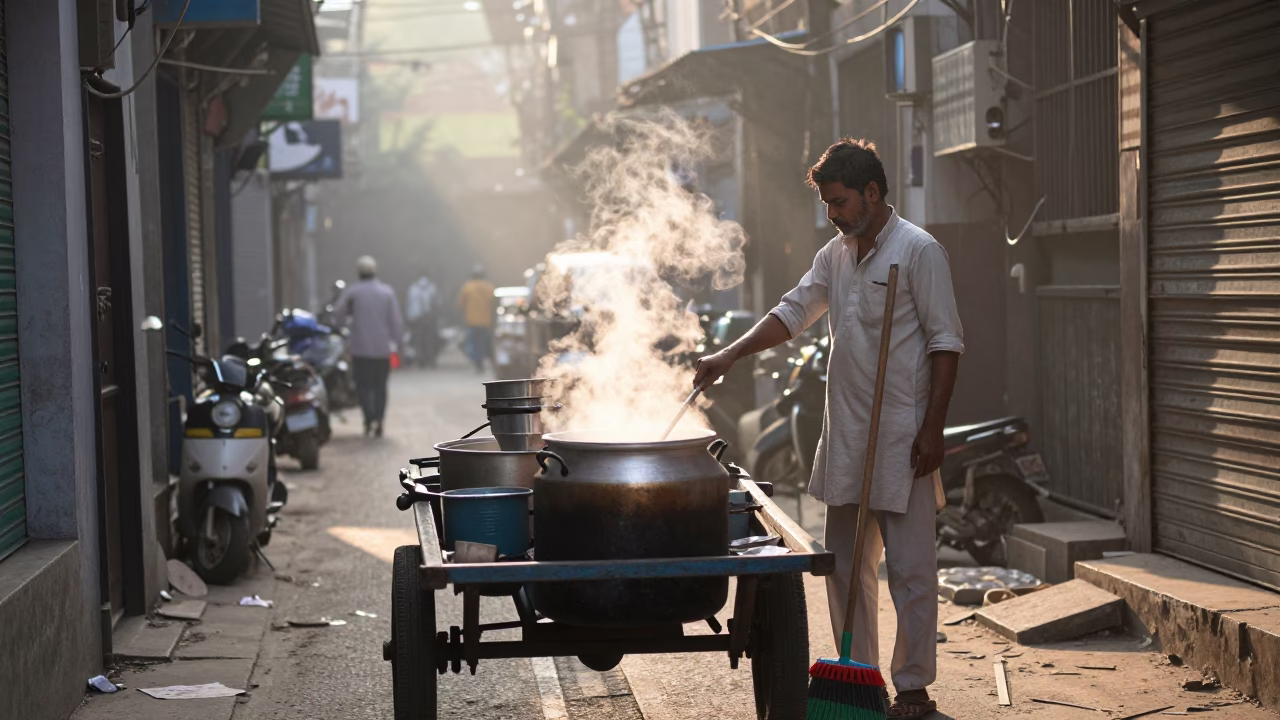 Preparing Tea just after sunrise in Delhi in in Delhi, India