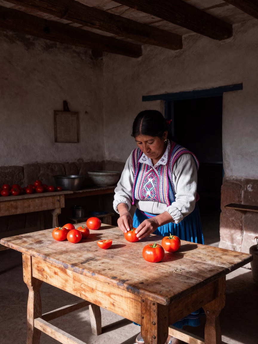 Preparing Tomatoes in Cusco in in Cusco, Peru