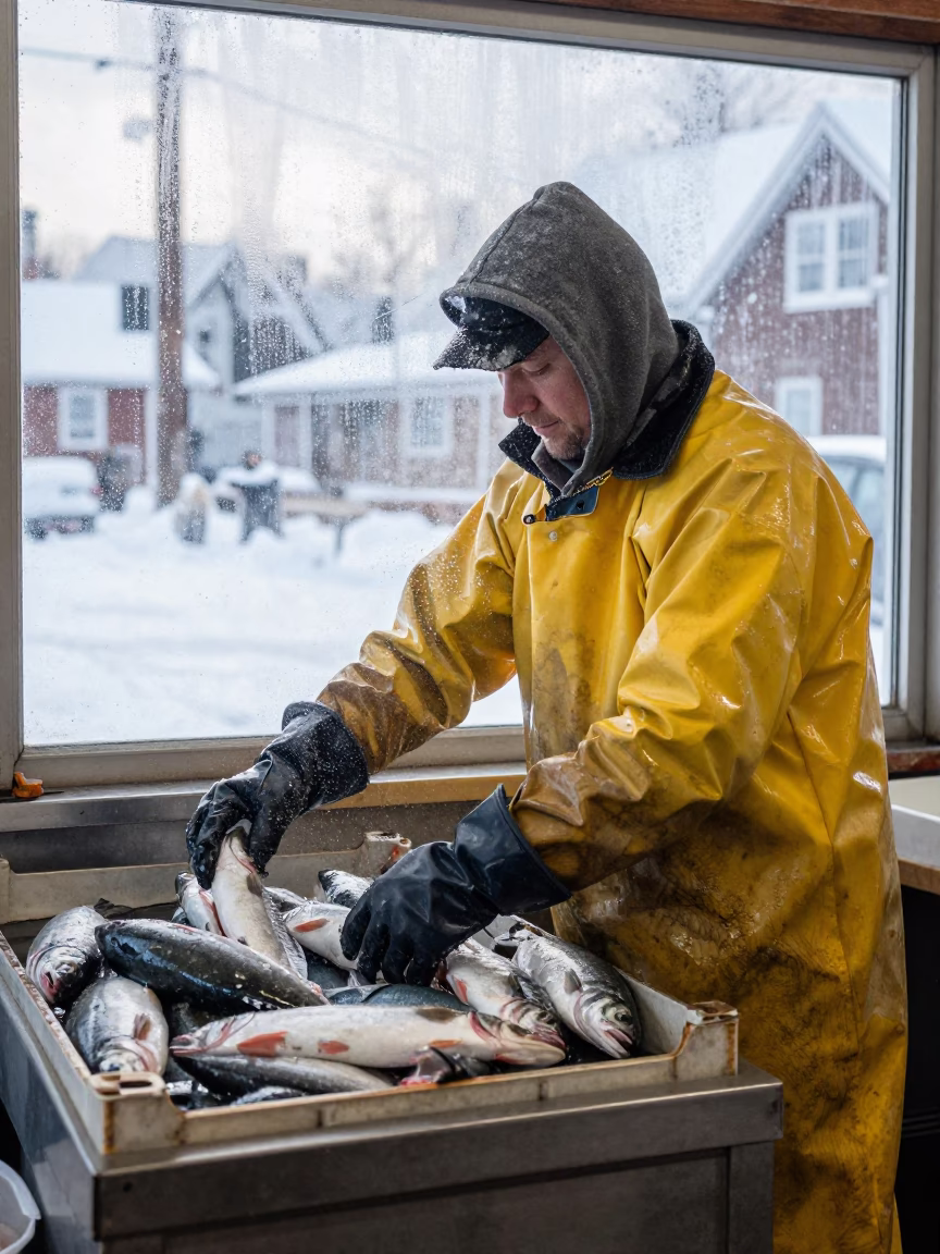 Prepping Catch in Halifax in in Halifax, Nova Scotia, Canada