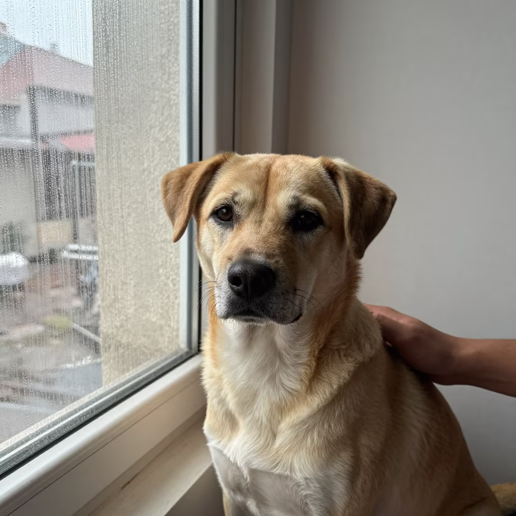 Presa Canario Portrait Dhaka Indoor in beside a plain plaster wall in soft indoor light with the animal centered in frame in Dhaka