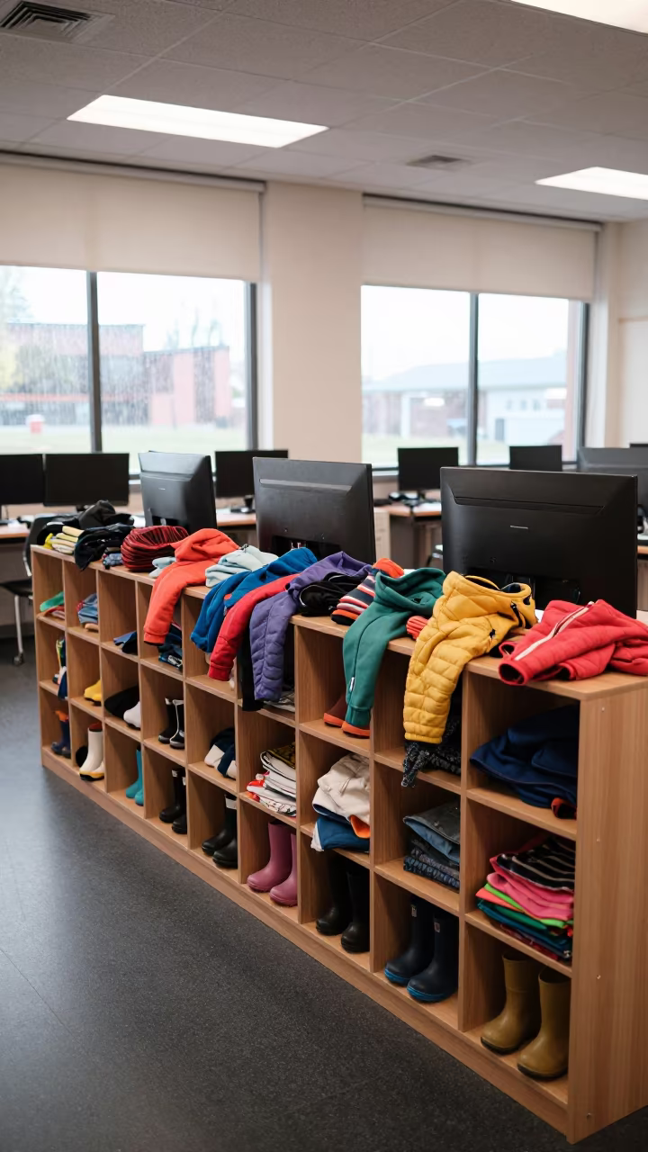 Preschool Cubby Wall Jackets Boots Sharjah in in a computer lab before lessons near Sharjah