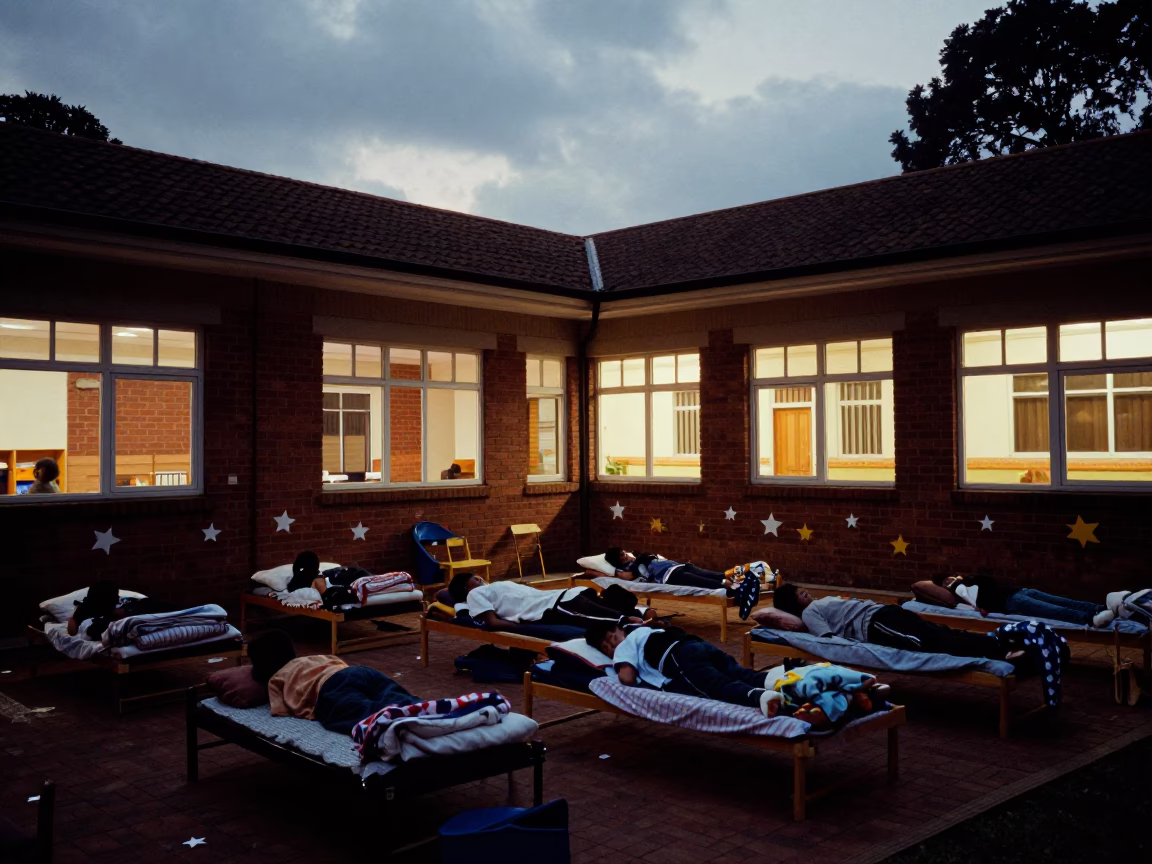 Preschool Nap Room Twilight Silhouette Winter in outside a brick lecture building in Johannesburg