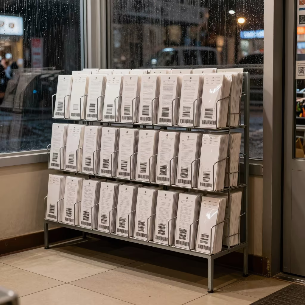 Price Label Test Card Rack in Brazzaville Store in inside a storefront display zone in Brazzaville