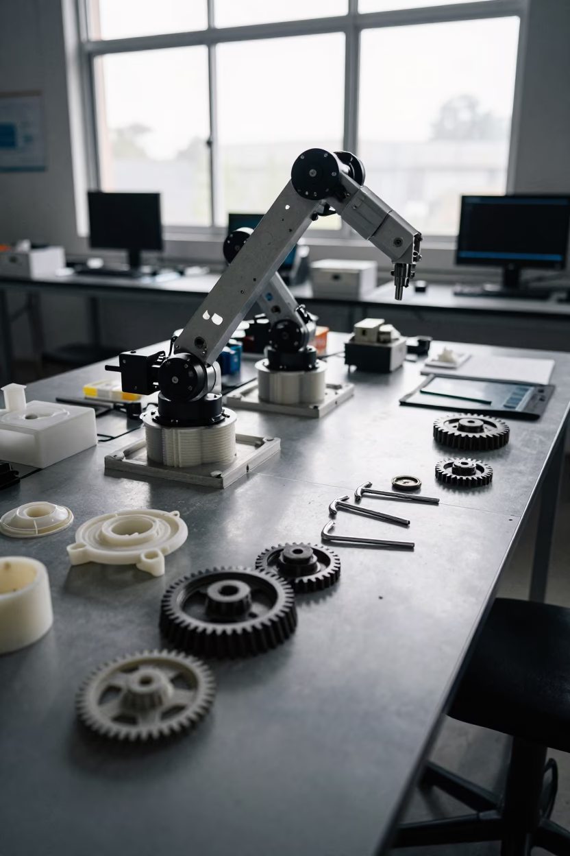 Printed Gears and Tools in Cali Fossil Lab in in a fossil prep lab in Cali