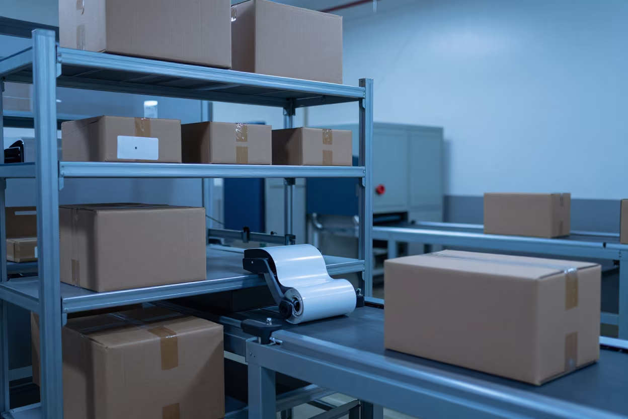 Printer Ribbon Shelf in Mumbai Sorting Facility in at a parcel sorting belt in Mumbai