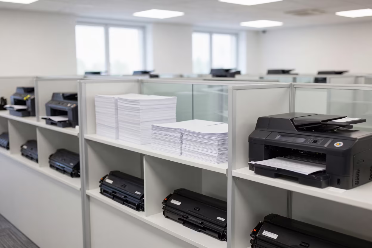 Printer Supply Shelf in Poznan Conference Room Noon in inside a conference room in Poznan