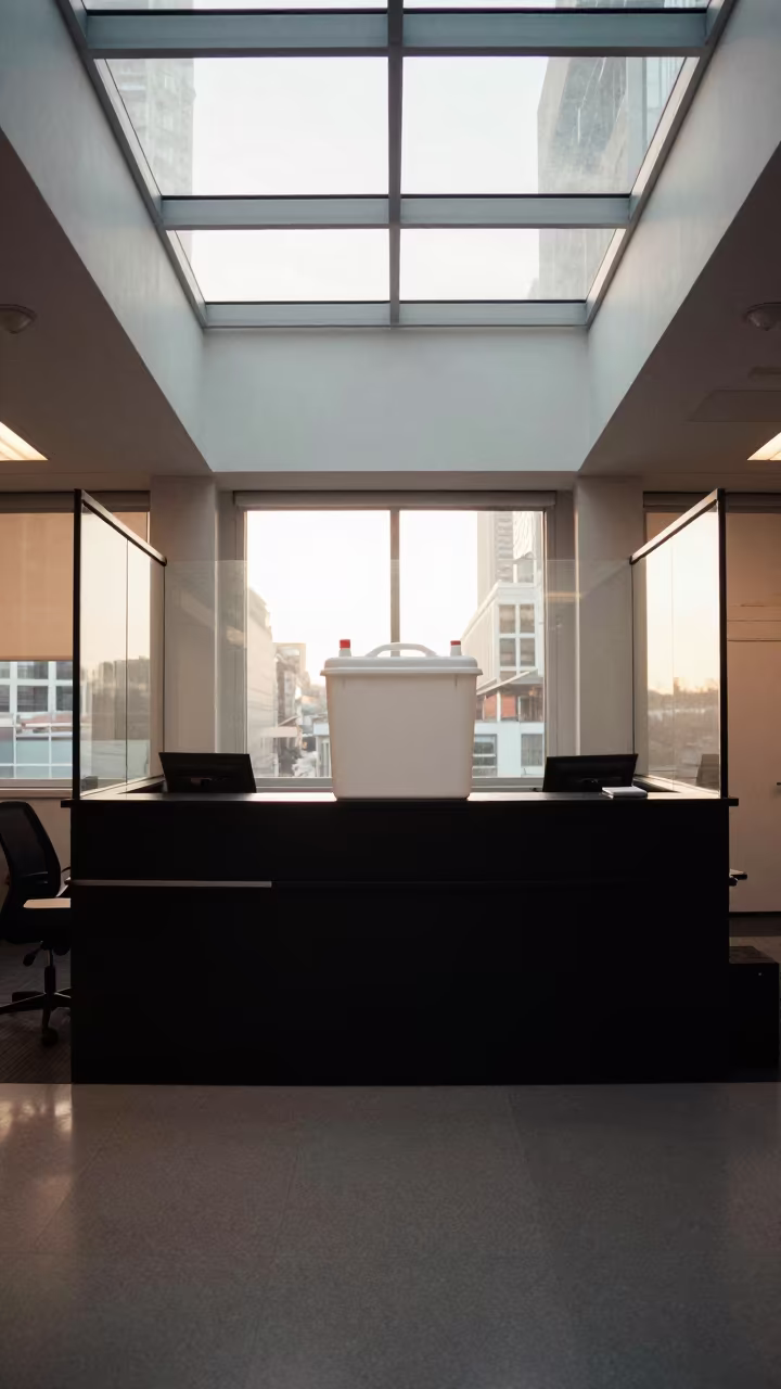 Printer Toner Tub at Toronto Reception Desk in at an office reception desk in Toronto