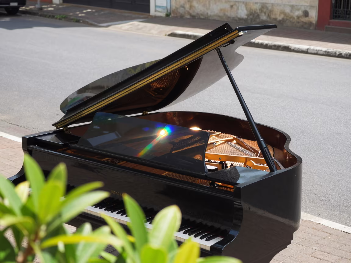 Prism Light on Piano Cabinda Street in at a street corner busking spot in Cabinda