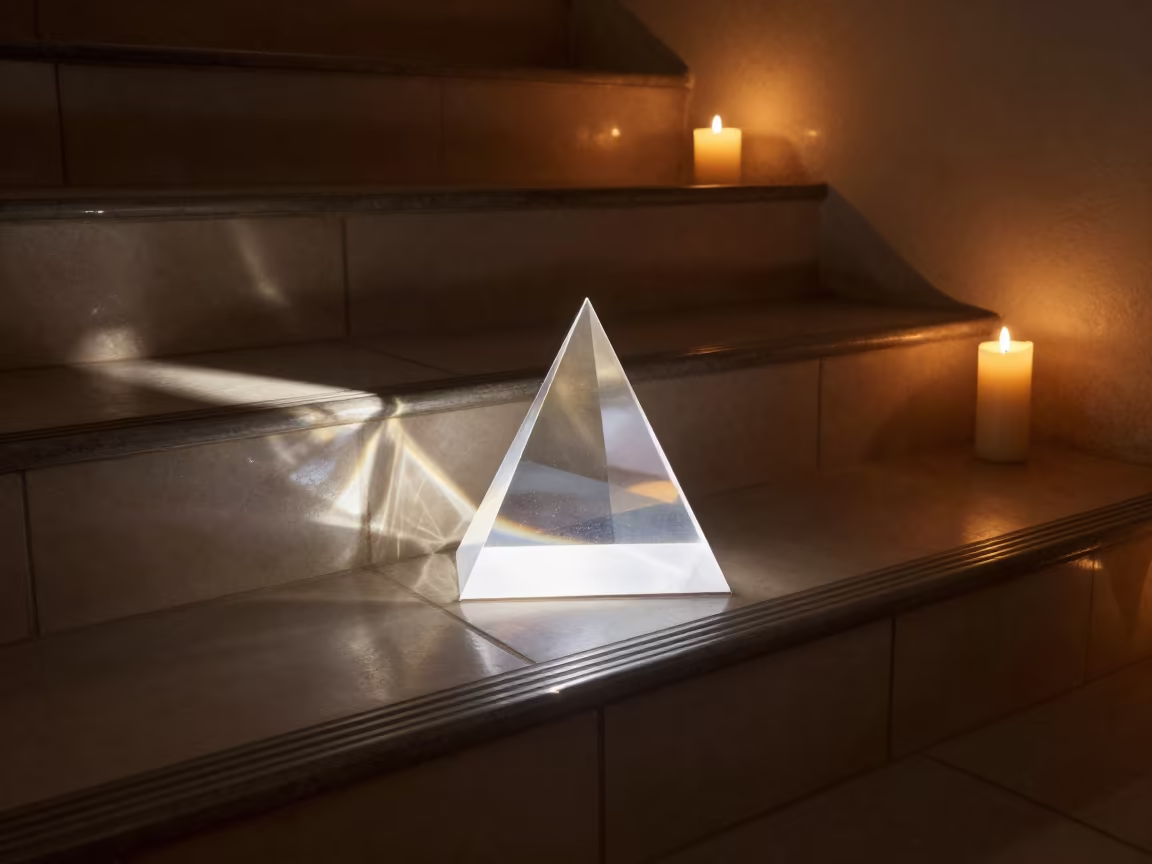 Prism Light Refraction on Paper at Night in inside a tiled stair hall near Los Angeles