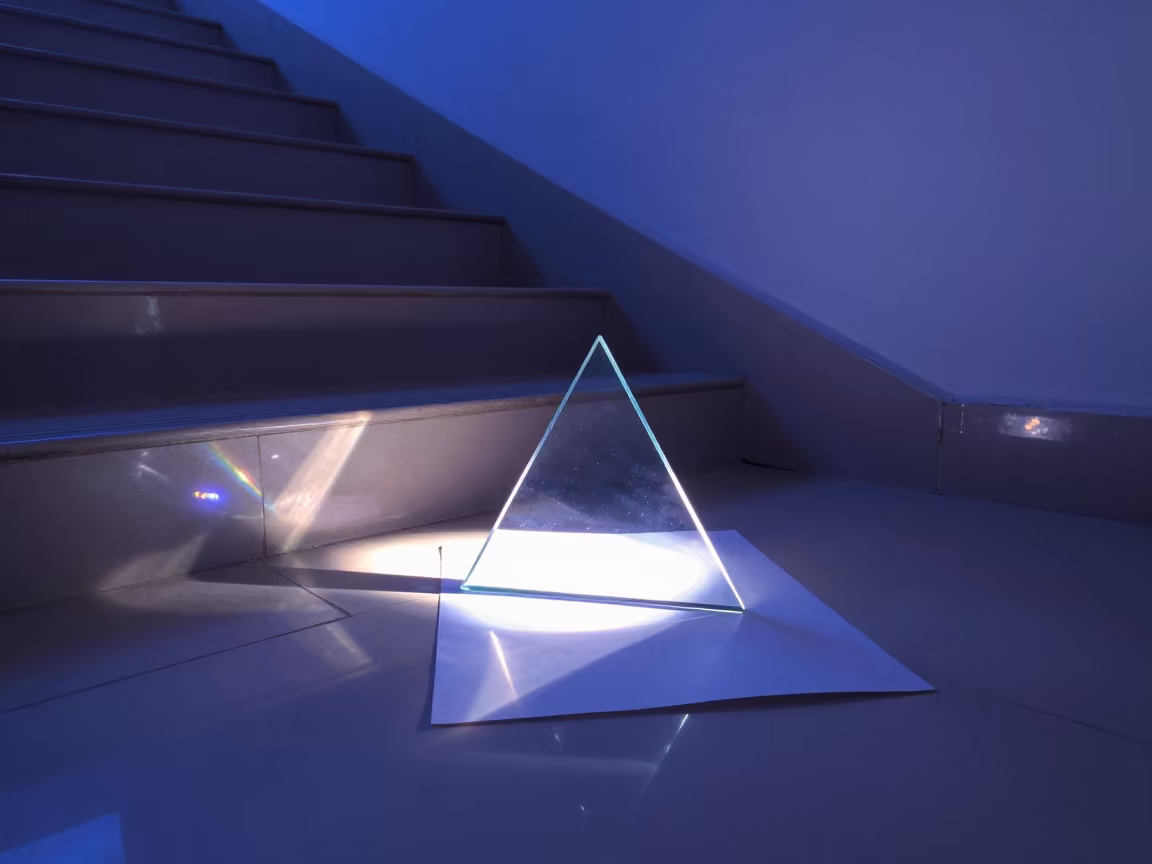 Prism Light Refraction on Paper in Stair Hall in inside a tiled stair hall in Mercado del Puerto, Montevideo