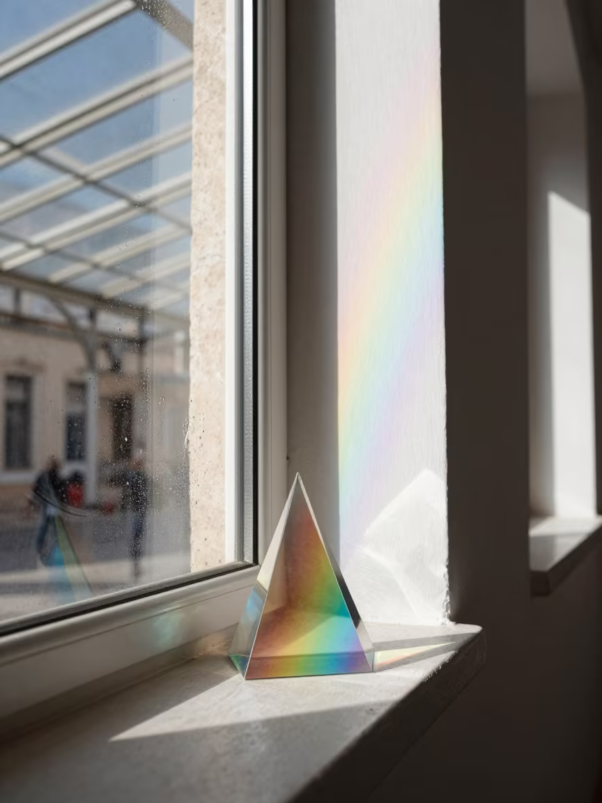 Prism Rainbow on Glass Wall Near Algiers in inside a glass-roofed arcade near Algiers