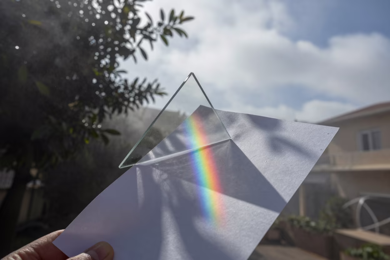 Prism Rainbow on White Paper Winter Mist Haifa in beneath fast-moving cloud bands near Haifa
