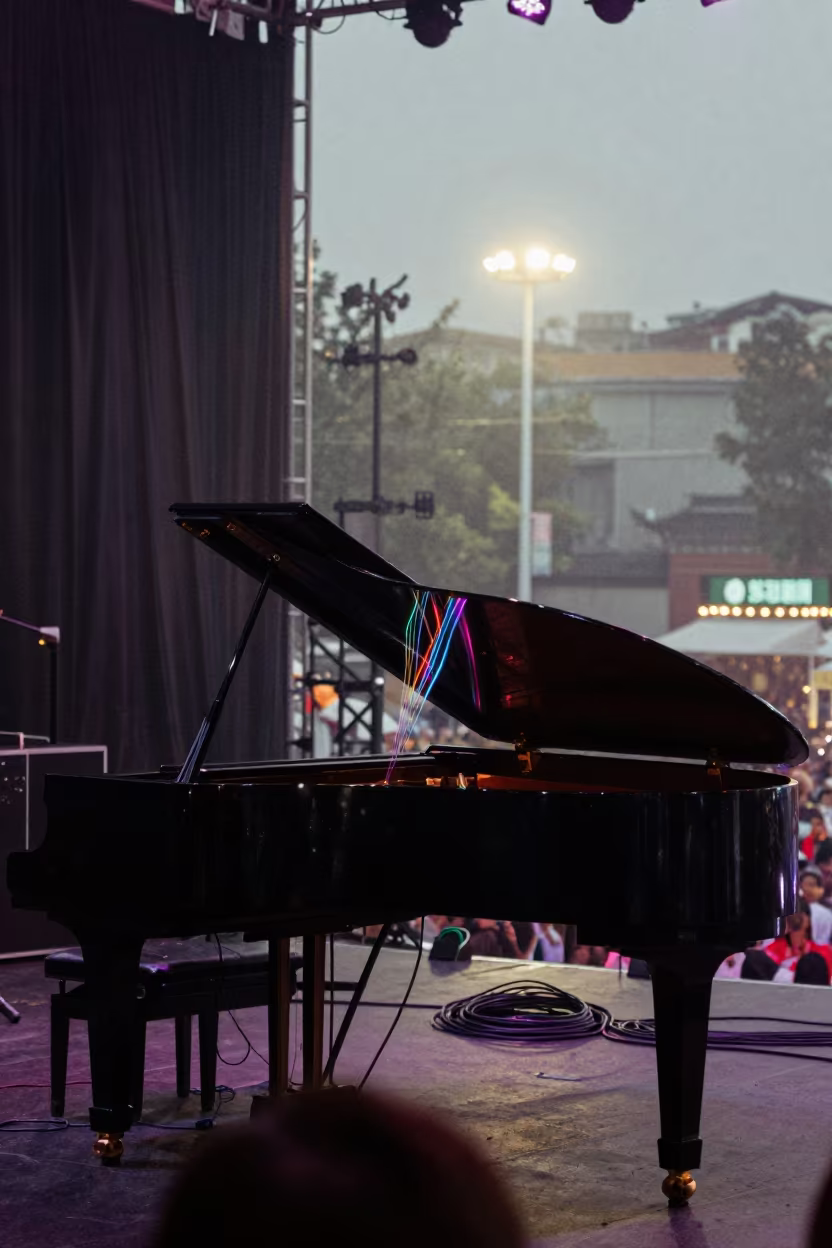 Prism Spectral Lines on Piano Lid Beijing Stage in on a festival main stage in Wangfujing, Beijing