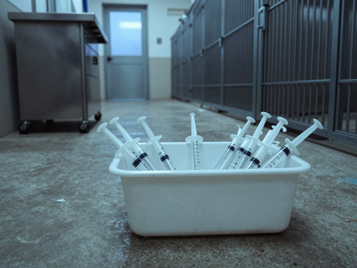 Probiotic Syringe Bin in Evening Kennel in in a boarding kennel corridor in Bielsko-Biała