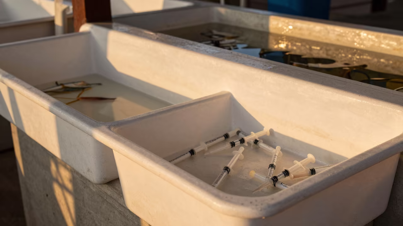 Probiotic Syringes in Manila Fish Counter in inside a fish bagging counter zone in Manila